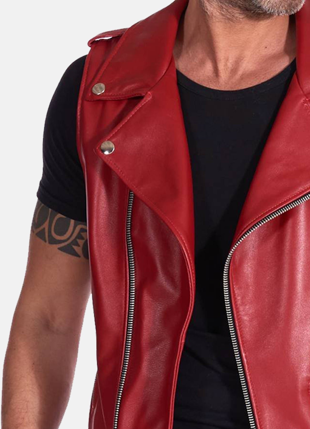 Mens Red Biker Leather Vest