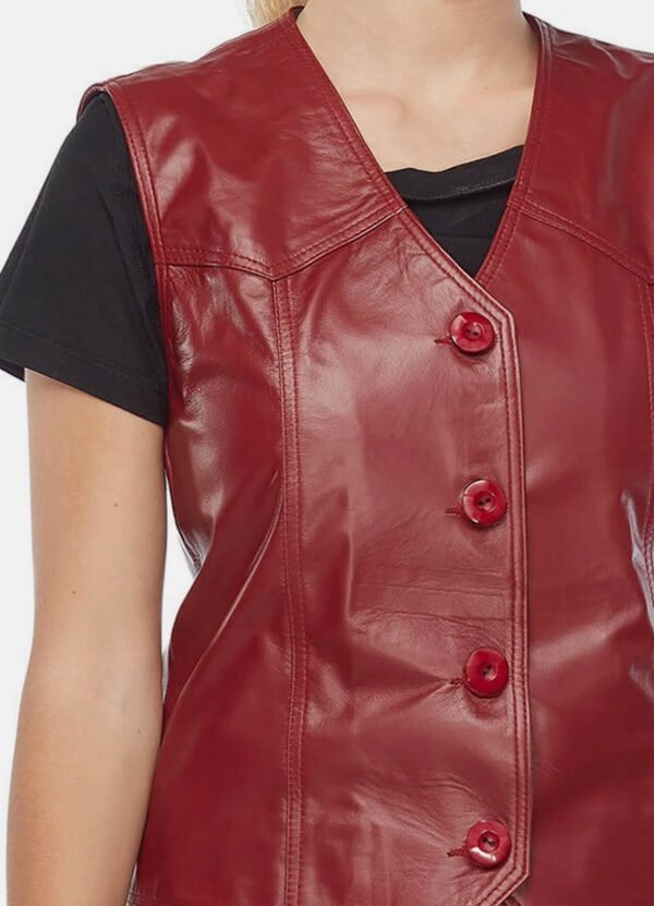 Womens Bright Red Biker Leather Vest Sale