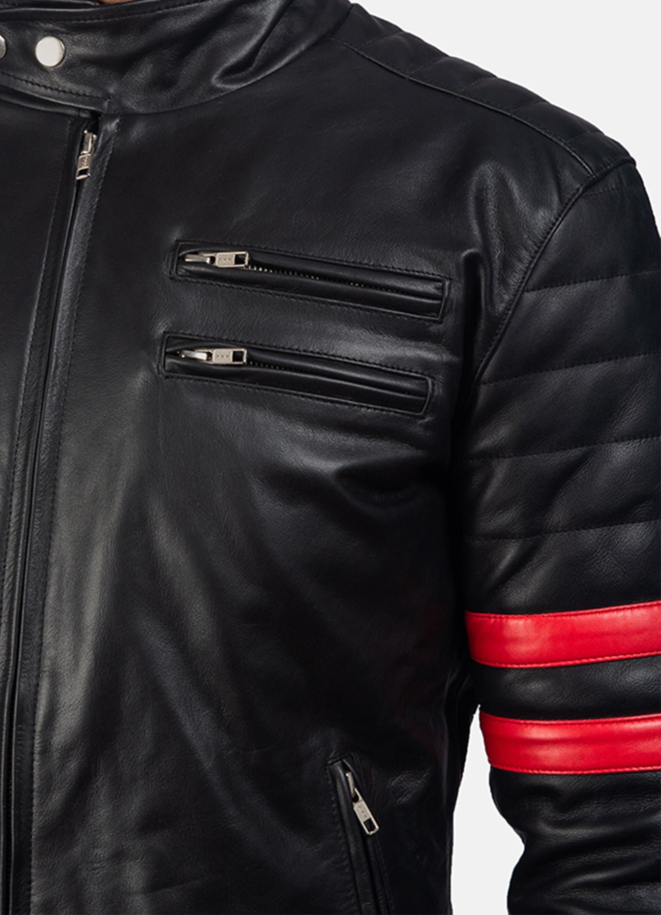 Mens Perfecto Black & Red Biker Leather Jacket Sale