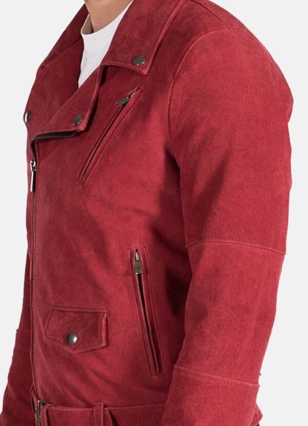 Mens Bright Red Suede Leather Jacket Sale