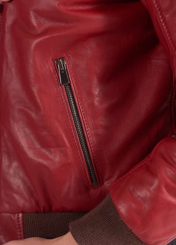 Womens Soft Red Bomber Leather Jacket Sale