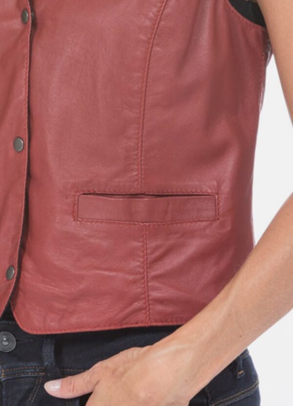 Womens Light Red Vintage Biker Leather Vest Sale