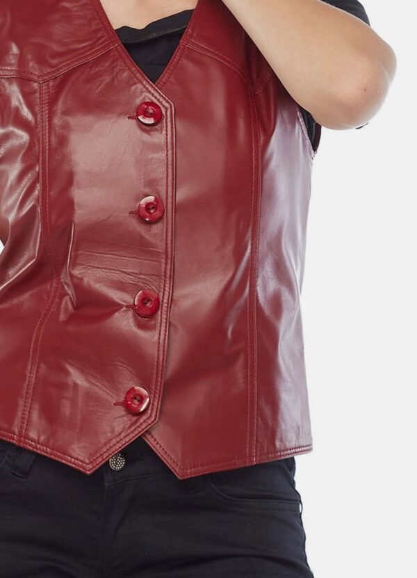 Womens Bright Red Biker Leather Vest Sale