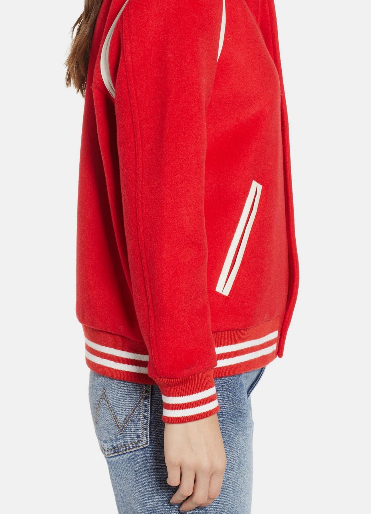 Womens Bright Red Varsity Jacket Sale