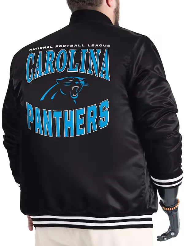 NFL Carolina Panthers Black Satin Varsity Jacket