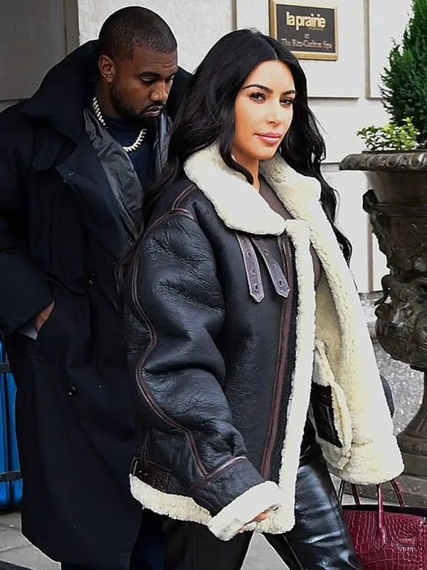Kim Kardashian Black Shearling Jacket