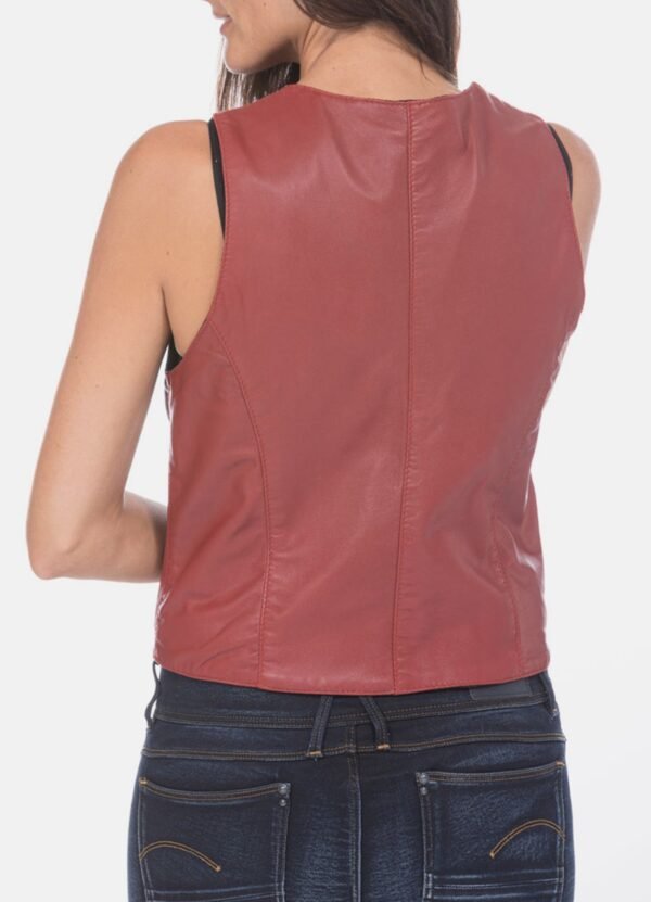 Womens Light Red Vintage Biker Leather Vest Sale