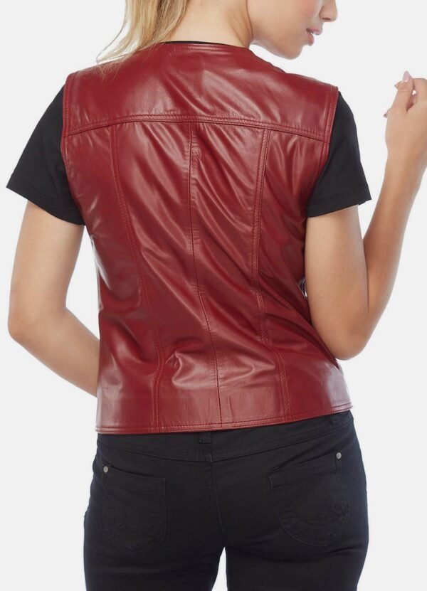 Womens Bright Red Biker Leather Vest Sale