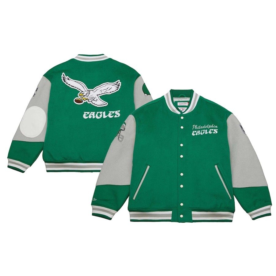 Philadelphia Eagles Mitchell & Ness Kelly Green Varsity Team Full-Snap Jacket