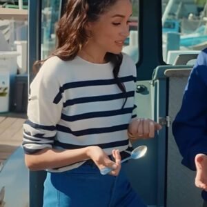 With Love Meghan S02 Meghan Markle White Striped Top