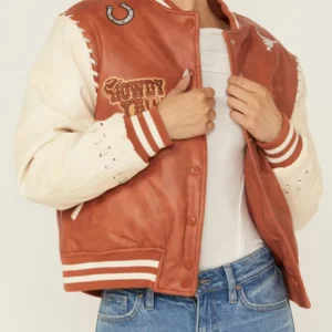 Rodeo Blue B Women Leather Varsity Jacket