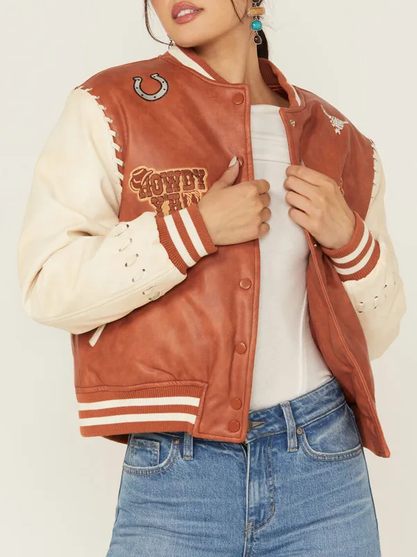 Rodeo Blue B Women Leather Varsity Jacket