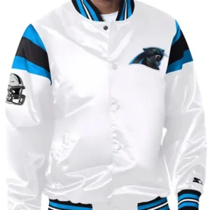 NFL Carolina Panthers White Satin Varsity Jacket