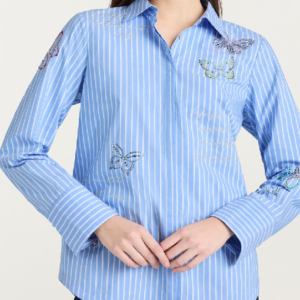 Butterfly Stripe Cotton Blend Shirt