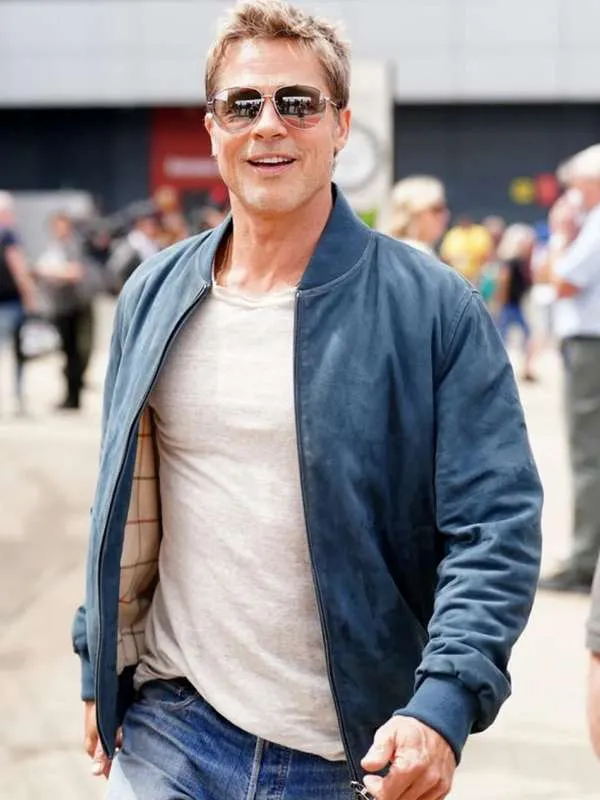 Brad Pitt F1 Blue Bomber Leather Jacket