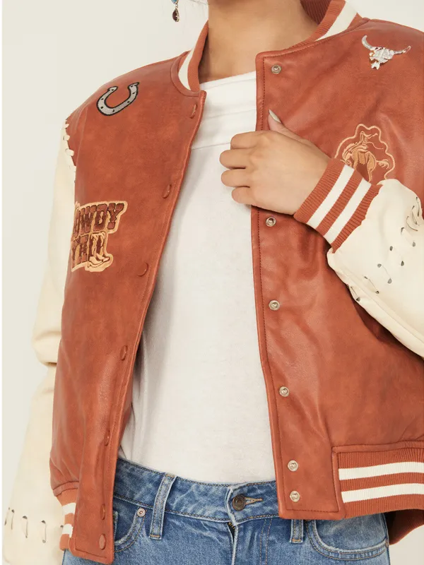 Rodeo Blue B Women Leather Varsity Jacket