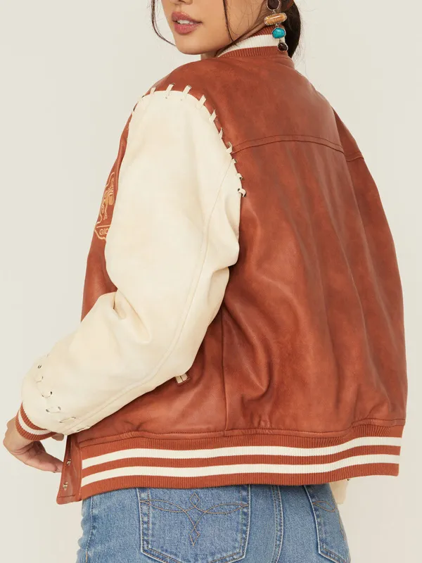 Rodeo Blue B Women Leather Varsity Jacket