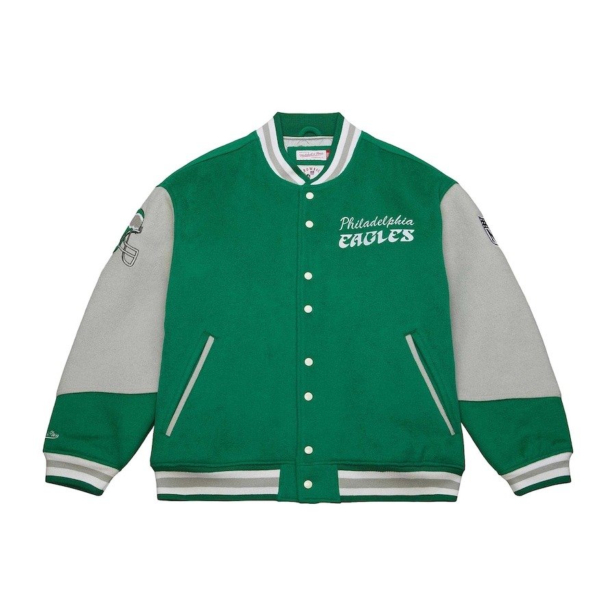 Unisex Philadelphia Eagles Mitchell & Ness Kelly Green Varsity Team Full-Snap Jacket