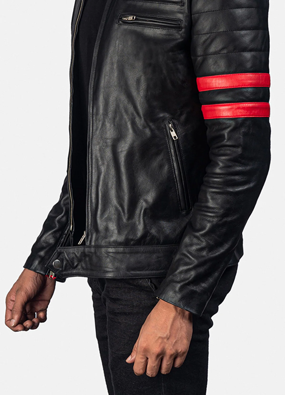 Mens Perfecto Black & Red Biker Leather Jacket Sale