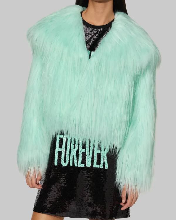 The Life Of A Showgirl Mint Faux Fur Coat