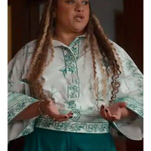 9-1-1 S02 Tracie Thoms White & Green Embroidered Top