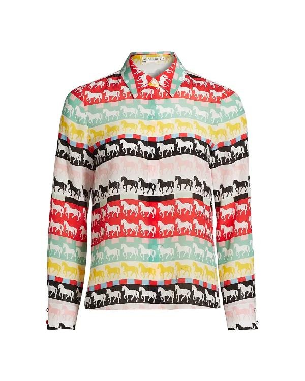 The Neighborhood S08 Beth Behrs Horse Print Striped Shirt