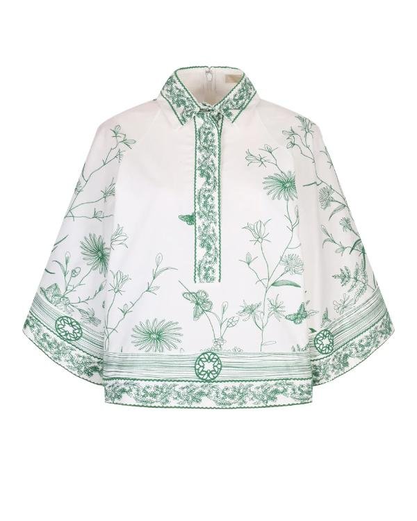 9-1-1 S02 Tracie Thoms White & Green Embroidered Top