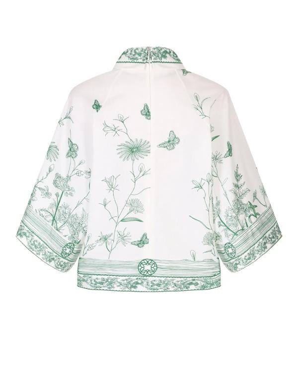 9-1-1 S02 Tracie Thoms White & Green Embroidered Top