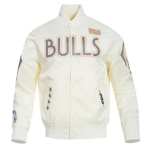 NBA Chicago Bulls 2025 Cream Satin Bomber Jacket