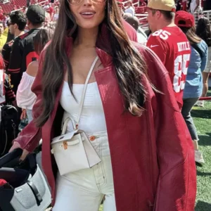 San Francisco 49ers Olivia Culpo Red Leather Jacket