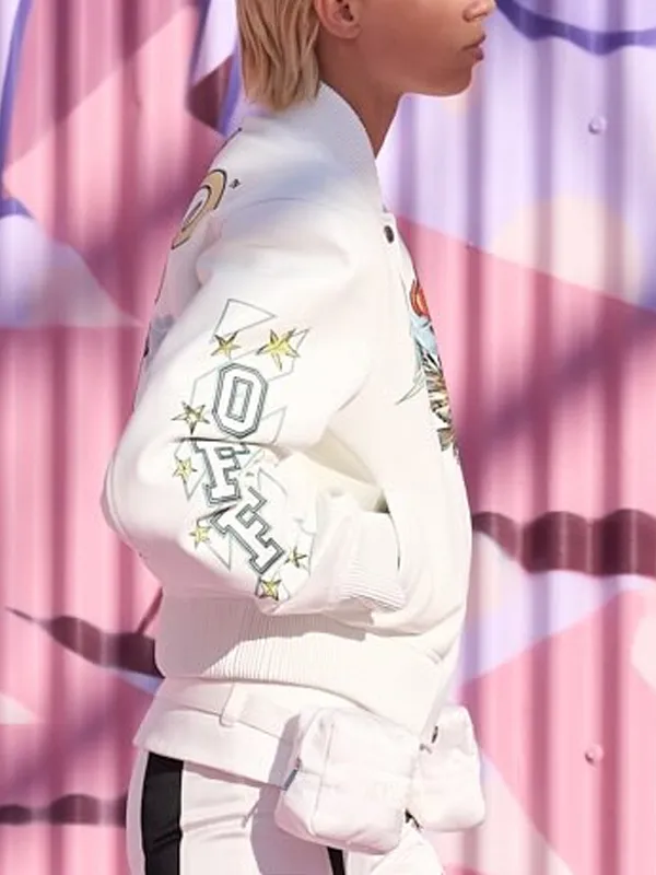 New York Liberty x OFF White Leather Varsity Jacket