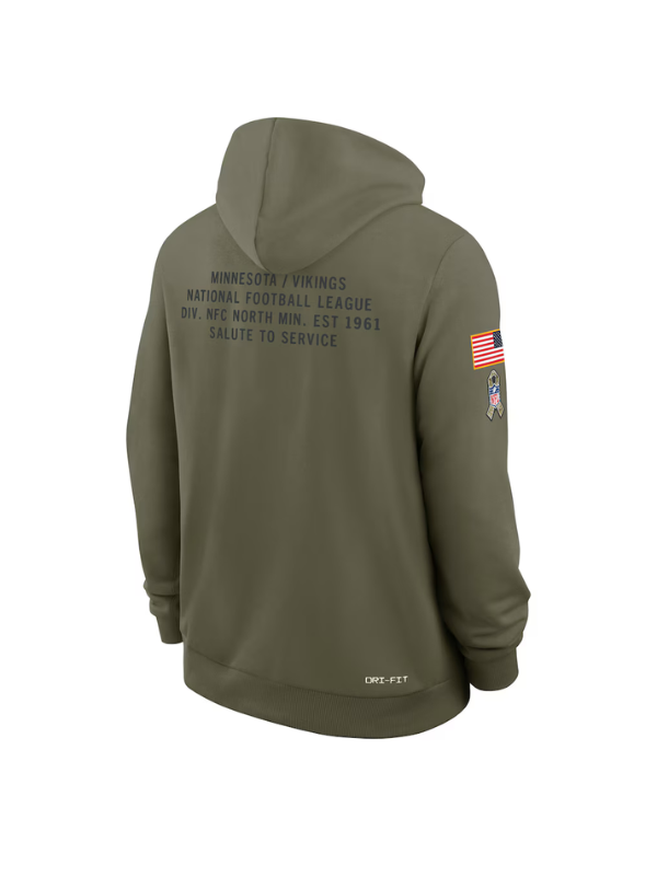 Minnesota Vikings NFL Salute to Service 2025 Olive Green Hoodie