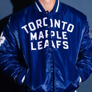 NHL Toronto Maple Leaf Blue Satin Varsity Jacket