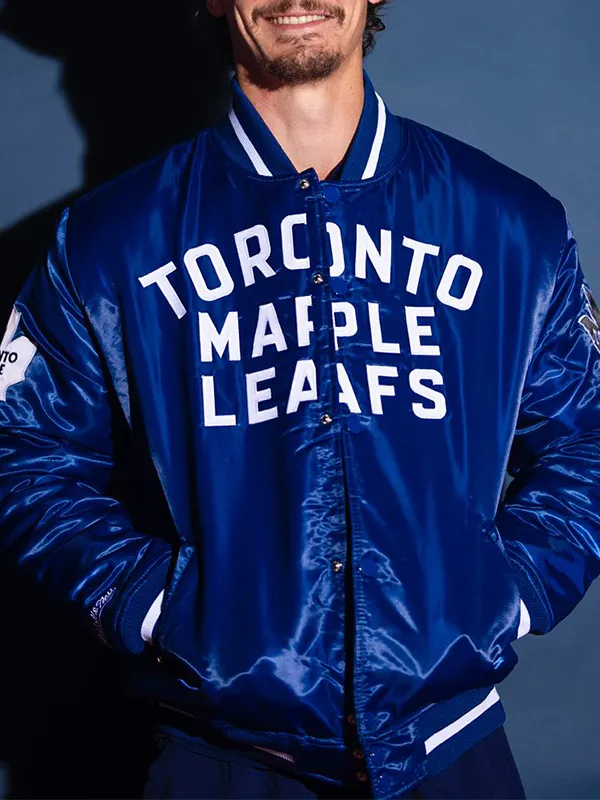 NHL Toronto Maple Leaf Blue Satin Varsity Jacket