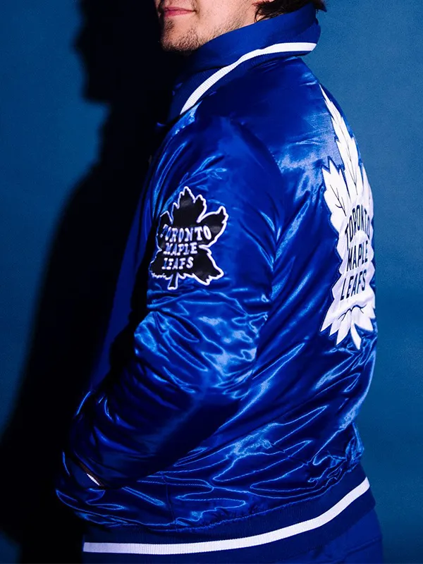 NHL Toronto Maple Leaf Blue Satin Varsity Jacket
