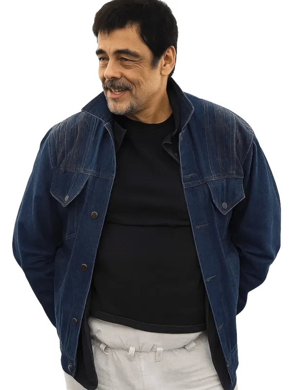 One Battle After Another Benicio Del Toro Blue Denim Jacket