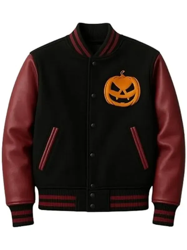 Halloween Wool With Leather Sleeves Varsity Jacket