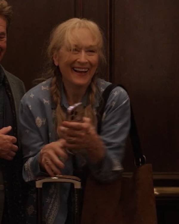 Only Murders in the Building Meryl Streep Blue Embroidered Shirt