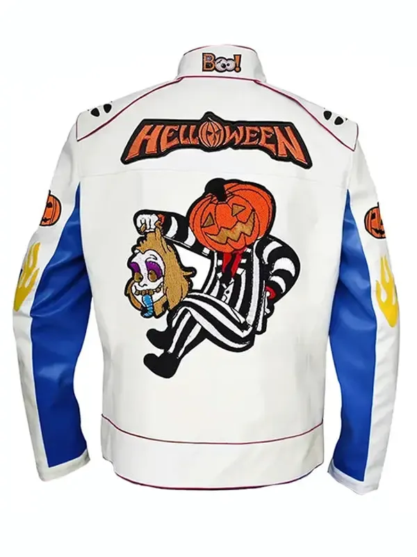 Spooky Trick Or Treat White Racer Jacket