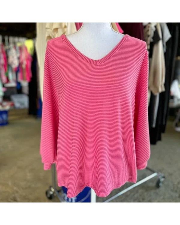 Baylen Out Loud S02 Baylen Dupree Pink V-Neck Striped Sweater