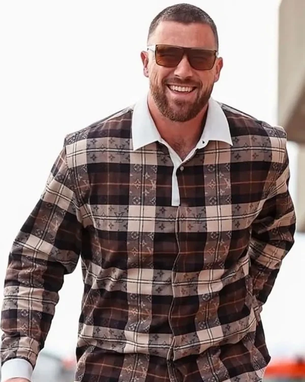Travis Kelce Monogram Flannel Long Sleeves Polo Shirt - Image 2