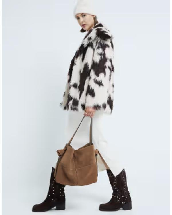 Brassic S07 Joanna Higson Cow Print Faux Fur Coat