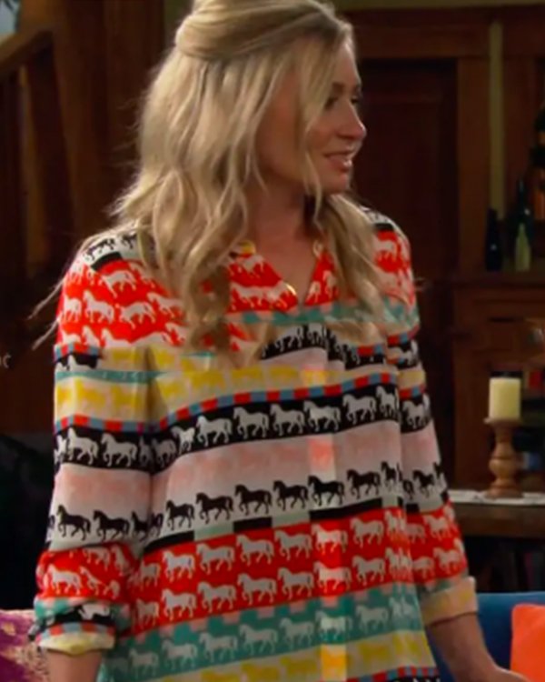 The Neighborhood S08 Beth Behrs Horse Print Striped Shirt