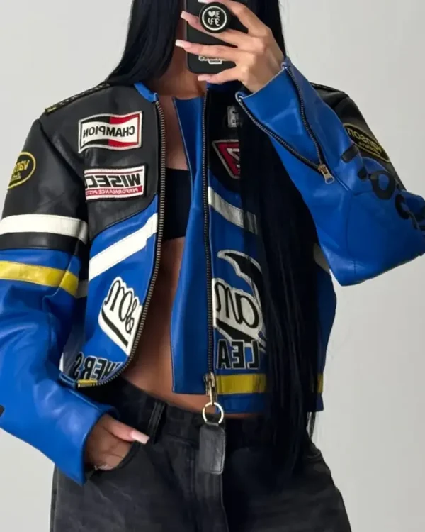 Vanson Blue Leather Motorcycle Jacket