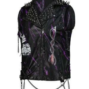 WWE Rhea Ripley Black Studded Leather Vest
