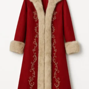 Christmas Red Wool Fur Coat with Free Cap
