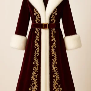 Holiday Luxury Maroon Velvet Santa Coat