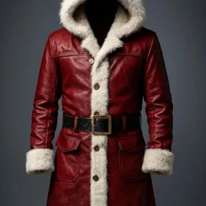Santa Claus Christmas Cosplay Red Leather Coat