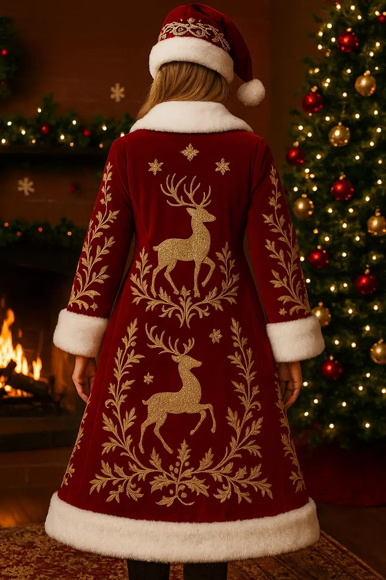 Luxurious Red Velvet Christmas Coat with Free Cap