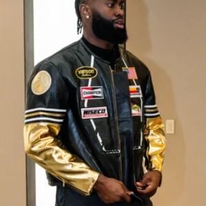 7uice x Vanson Black and Gold Leather Jacket